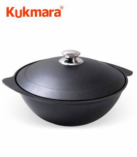 SET Feuerofen Utschak Ø 32 cm + Kazan Wok mit Antihaftbeschichtung und Deckel Aluguss Schwarz 7 L, Kukmara