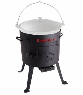 SET Feuerofen Utschak Ø 32 cm + Kazan Tatarskij Wok Asien Topf mit Deckel Aluguss 7 L Camping, Kukmara