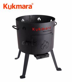 SET Feuerofen Utschak Ø 45 cm + Kazan Usbekisch Asien 16 Liter aus Gusseisen mit Aludeckel, Boden rund