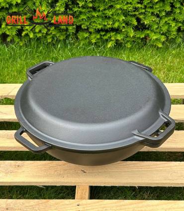 Kazan Gusseisen 12 Liter Robari Kasan mit Grillpfannendeckel aus Gusseisen Wok Asia