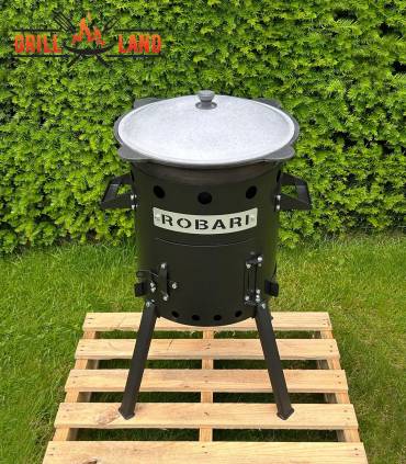 SET Feuerofen Utschak Robari U36 mit Kazan usbekisch 12 Liter aus Gusseisen mit Aludeckel, Boden rund