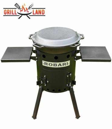SET Feuerofen Utschak Robari UT36 mit 2 Ablagen und Kazan Gusseisen 12 Liter Robari mit Pfannendeckel aus Gusseisen