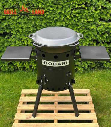 SET Feuerofen Utschak Robari UT36 mit 2 Ablagen und Kazan Gusseisen 12 Liter Robari mit Pfannendeckel aus Gusseisen