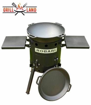 SET Feuerofen Utschak Robari UT36 mit 2 Ablagen und Kazan Gusseisen 12 Liter Robari mit Pfannendeckel aus Gusseisen