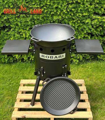 SET Feuerofen Utschak Robari UT36 mit 2 Ablagen und Kazan Gusseisen 12 Liter Robari mit Grilldeckel aus Gusseisen
