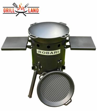 SET Feuerofen Utschak Robari UT36 mit 2 Ablagen und Kazan Gusseisen 15 Liter Robari mit Grilldeckel aus Gusseisen