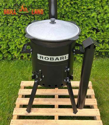 SET Feuerofen mit Schornstein, Utschak US36 mit Kazan usbekisch 12 Liter aus Gusseisen mit Aludeckel, Boden rund