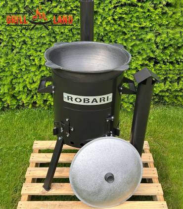 SET Feuerofen mit Schornstein, Utschak US36 mit Kazan usbekisch 12 Liter aus Gusseisen mit Aludeckel, Boden rund