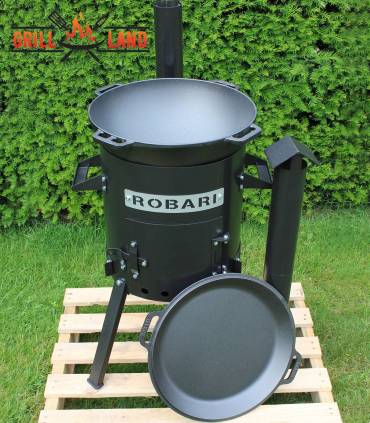 SET Feuerofen mit Schornstein, Utschak US36 mit Kazan Gusseisen 12 Liter Robari mit Pfannendeckel aus Gusseisen