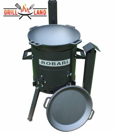 SET Feuerofen mit Schornstein, Utschak US36 mit Kazan Gusseisen 15 Liter Robari mit Pfannendeckel aus Gusseisen