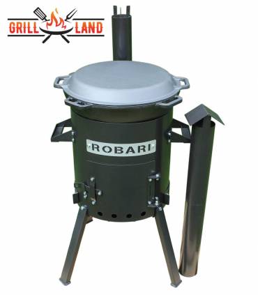 SET Feuerofen mit Schornstein, Utschak US36 mit Kazan Gusseisen 12 Liter Robari mit Grilldeckel aus Gusseisen