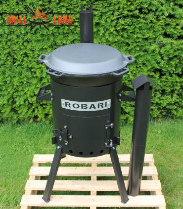 SET Feuerofen mit Schornstein, Utschak US36 mit Kazan Gusseisen 15 Liter Robari mit Grilldeckel aus Gusseisen