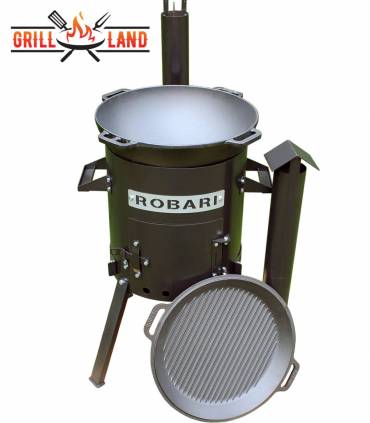 SET Feuerofen mit Schornstein, Utschak US36 mit Kazan Gusseisen 15 Liter Robari mit Grilldeckel aus Gusseisen