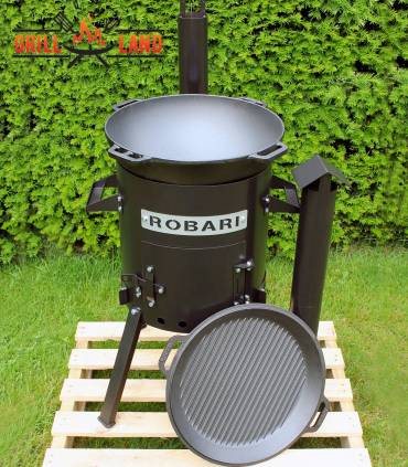 SET Feuerofen mit Schornstein, Utschak US36 mit Kazan Gusseisen 15 Liter Robari mit Grilldeckel aus Gusseisen