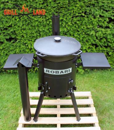 SET Feuerofen 36 mit Schornstein und 2 Ablagen mit Kazan Gusseisen 15 Liter Robari mit Deckel aus Gusseisen