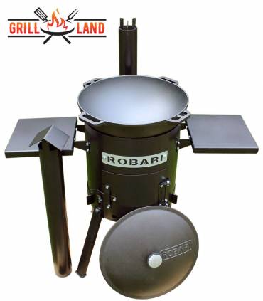 SET Feuerofen 36 mit Schornstein und 2 Ablagen mit Kazan Gusseisen 15 Liter Robari mit Deckel aus Gusseisen