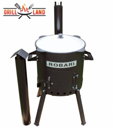 SET Feuerofen mit Schornstein, Utschak US40 mit Kazan usbekisch 12 Liter aus Gusseisen mit Aludeckel, Boden rund