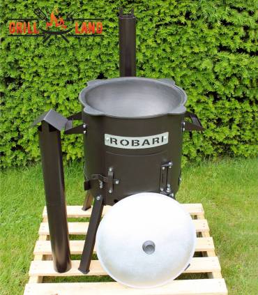 SET Feuerofen mit Schornstein, Utschak US40 mit Kazan usbekisch 12 Liter aus Gusseisen mit Aludeckel, Boden rund