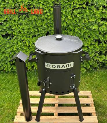 SET Feuerofen mit Schornstein, Utschak US40 mit Kazan Gusseisen 15 Liter Robari mit Deckel aus Gusseisen