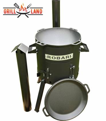 SET Feuerofen mit Schornstein, Utschak US40 mit Kazan Gusseisen 12 Liter Robari mit Pfannendeckel aus Gusseisen