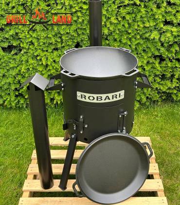 SET Feuerofen mit Schornstein, Utschak US40 mit Kazan Gusseisen 12 Liter Robari mit Pfannendeckel aus Gusseisen