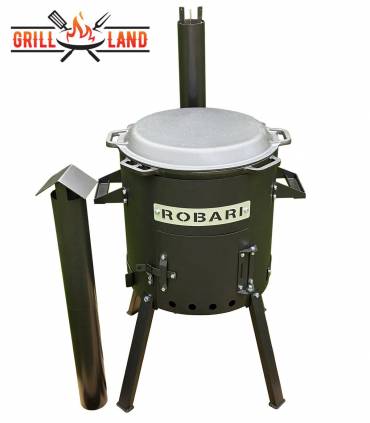 SET Feuerofen mit Schornstein, Utschak US40 mit Kazan Gusseisen 15 Liter Robari mit Pfannendeckel aus Gusseisen