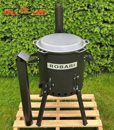 SET Feuerofen mit Schornstein, Utschak US40 mit Kazan Gusseisen 15 Liter Robari mit Pfannendeckel aus Gusseisen