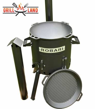 SET Feuerofen mit Schornstein, Utschak US40 mit Kazan Gusseisen 12 Liter Robari mit Grilldeckel aus Gusseisen