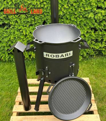 SET Feuerofen mit Schornstein, Utschak US40 mit Kazan Gusseisen 12 Liter Robari mit Grilldeckel aus Gusseisen
