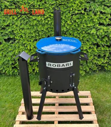 SET Feuerofen mit Schornstein, Utschak US40 mit Kazan Gusseisen 12 Liter Robari mit Deckel aus Gusseisen emailliert