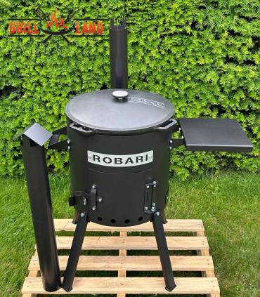 SET Feuerofen UST40 mit Schornstein und 2 Ablagen mit Kazan Gusseisen 15 Liter Robari mit Deckel aus Gusseisen