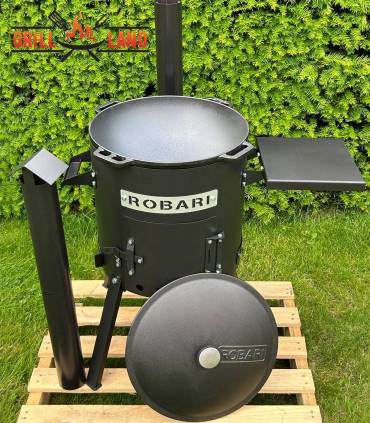 SET Feuerofen UST40 mit Schornstein und 2 Ablagen mit Kazan Gusseisen 15 Liter Robari mit Deckel aus Gusseisen