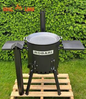 SET Feuerofen UST40 mit Schornstein und 2 Ablagen mit Grilldeckel aus Gusseisen