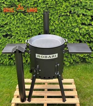 SET Feuerofen UST40 mit Schornstein und 2 Ablagen mit Grilldeckel aus Gusseisen