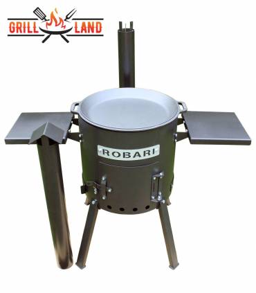 SET Feuerofen UST40 mit Schornstein und 2 Ablagen mit Pfannendeckel aus Gusseisen