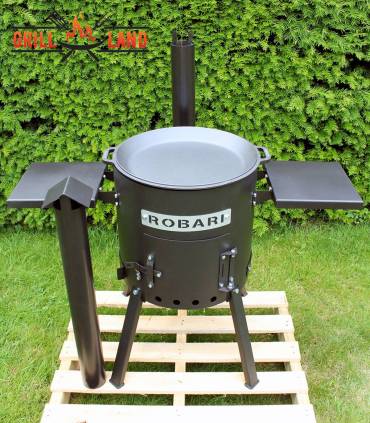 SET Feuerofen UST40 mit Schornstein und 2 Ablagen mit Pfannendeckel aus Gusseisen