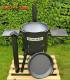 SET Feuerofen UST40 mit Schornstein und 2 Ablagen mit Kazan Gusseisen 15 Liter Robari mit Grilldeckel aus Gusseisen