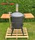 SET Premium Feuerofen Edelstahl-Schornstein 2 Ablagen mit 15L Kazan Gusseisen Robari mit Grilldeckel aus Gusseisen