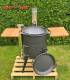 SET Premium Feuerofen Edelstahl-Schornstein 2 Ablagen mit 15L Kazan Gusseisen Robari mit Grilldeckel aus Gusseisen