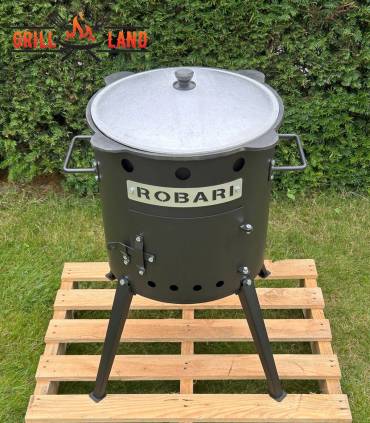 SET Feuerofen Utschak Robari U40E mit Kazan usbekisch 12 Liter aus Gusseisen mit Aludeckel, Boden rund