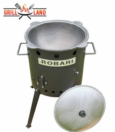 SET Feuerofen Utschak Robari U40E mit Kazan usbekisch 12 Liter aus Gusseisen mit Aludeckel, Boden rund