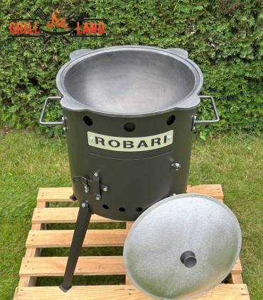 SET Feuerofen Utschak Robari U40E mit Kazan usbekisch 12 Liter aus Gusseisen mit Aludeckel, Boden rund
