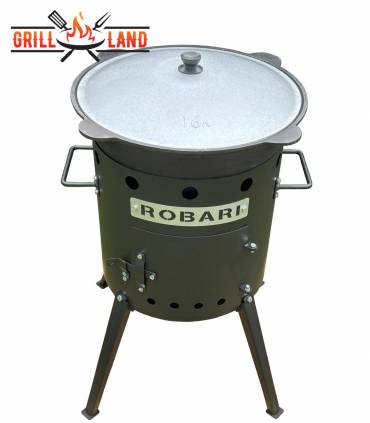 SET Feuerofen Utschak Robari U40E mit Kazan usbekisch 16 Liter aus Gusseisen mit Aludeckel, Boden rund