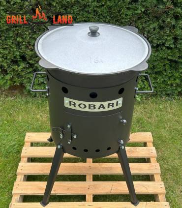 SET Feuerofen Utschak Robari U40E mit Kazan usbekisch 16 Liter aus Gusseisen mit Aludeckel, Boden rund