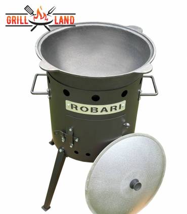 SET Feuerofen Utschak Robari U40E mit Kazan usbekisch 16 Liter aus Gusseisen mit Aludeckel, Boden rund