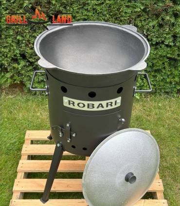 SET Feuerofen Utschak Robari U40E mit Kazan usbekisch 16 Liter aus Gusseisen mit Aludeckel, Boden rund