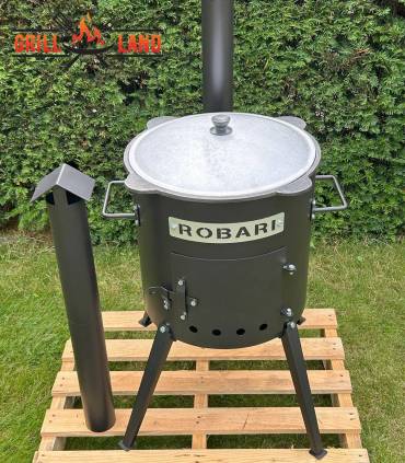 SET Feuerofen mit Schornstein, Utschak US40E mit Kazan usbekisch 12 Liter aus Gusseisen mit Aludeckel, Boden rund