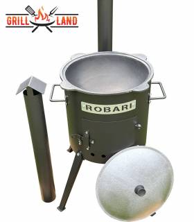 SET Feuerofen mit Schornstein, Utschak US40E mit Kazan usbekisch 12 Liter aus Gusseisen mit Aludeckel, Boden rund