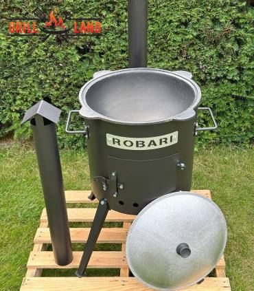 SET Feuerofen mit Schornstein, Utschak US40E mit Kazan usbekisch 12 Liter aus Gusseisen mit Aludeckel, Boden rund