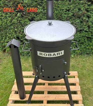 SET Feuerofen mit Schornstein, Utschak US40E mit Kazan usbekisch 16 Liter aus Gusseisen mit Aludeckel, Boden rund